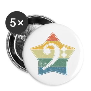 Basschlüssel als Vintage Style Stern im used look - Buttons groß 56 mm (5er Pack) - Weiß - Vorne