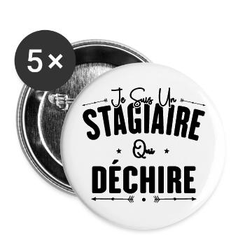 Stagiaire Qui Déchire Cadeau Humour Personnalisé - Lot de 5 grands badges (56 mm) - blanc - Devant
