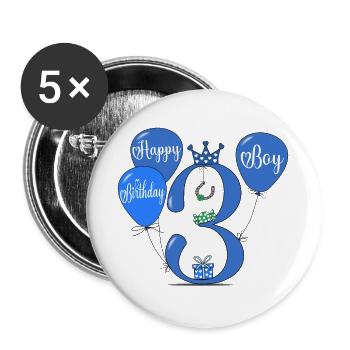 Happy Birthday 3 Boy - Buttons groß 56 mm (5er Pack) - Weiß - Vorne