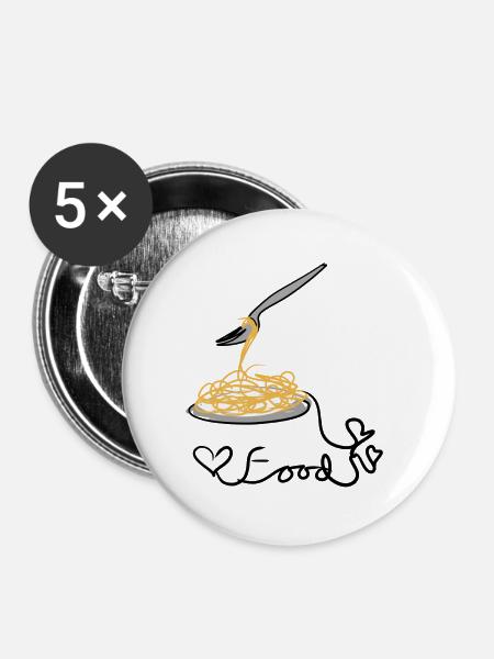 essen spaghetti - Buttons groß 56 mm (5er Pack) - Weiß