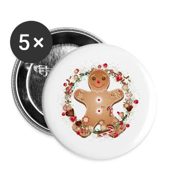 cheerful gingerbread man in the cookie wreath - Buttons large 2.2''/56 mm (5-pack) - white - Front