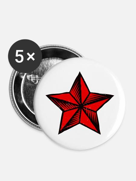 Star red star - Buttons large 2.2''/56 mm (5-pack) - white