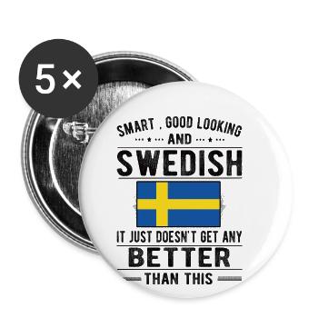 Suédois Suède Drapeau Origine suédoise - Lot de 5 grands badges (56 mm) - blanc - Devant