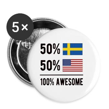 Moitié suédois moitié américain Usa Suède Drapeau - Lot de 5 grands badges (56 mm) - blanc - Devant