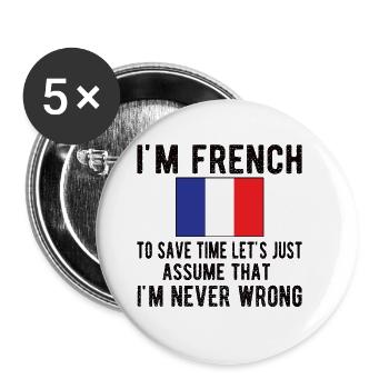 Franzose Frankreich Herkunft Französische Flagge - Buttons groß 56 mm (5er Pack) - Weiß - Vorne