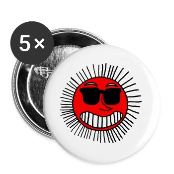 Lächelnde Sonne mit Brille - Buttons groß 56 mm (5er Pack) - Weiß - Vorne
