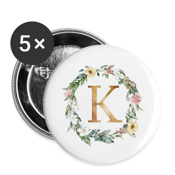 Personalisierbar Monogramm Watercolour Floral K - Buttons groß 56 mm (5er Pack) - Weiß - Vorne