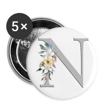 Personalisierbar Monogramm Watercolour Floral N - Buttons groß 56 mm (5er Pack) - Weiß - Vorne