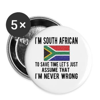 South Africa Flag South African South Africa Origin - Buttons large 2.2''/56 mm (5-pack) - white - Front