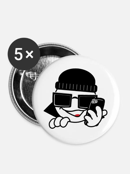 Hacker mit Smartphone und Herzen - Buttons groß 56 mm (5er Pack) - Weiß