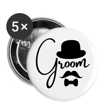 Groom - Junggesellenabschied - Buttons groß 56 mm (5er Pack) - Weiß - Vorne