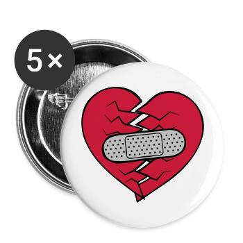 Pflaster Herz gebrochen - Buttons groß 56 mm (5er Pack) - Weiß - Vorne