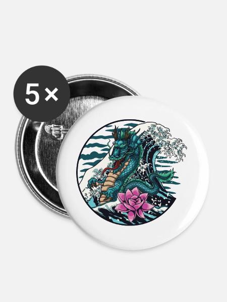 water dragon - Buttons groß 56 mm (5er Pack) - Weiß