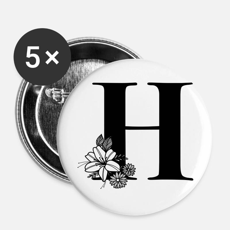 Letter H - Buttons large 2.2''/56 mm (5-pack) - white
