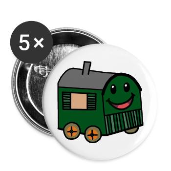 Happy Bauwagen Hut House Garden House Nature - Lot de 5 grands badges (56 mm) - blanc - Devant