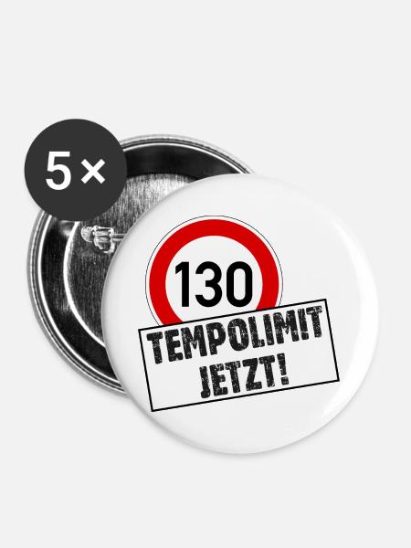 Tempolimit 130 Jetzt - Buttons groß 56 mm (5er Pack) - Weiß