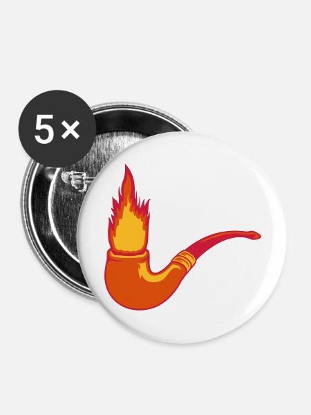 Feuer Tabakpfeife Raucher - Buttons groß 56 mm (5er Pack) - Weiß