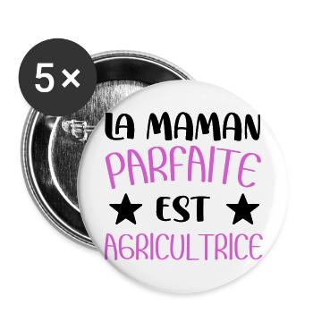 La maman parfaite est agricultrice cadeau humour - Lot de 5 grands badges (56 mm) - blanc - Devant