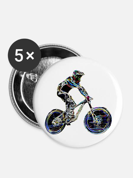 Mountainbiken bergab - Buttons groß 56 mm (5er Pack) - Weiß