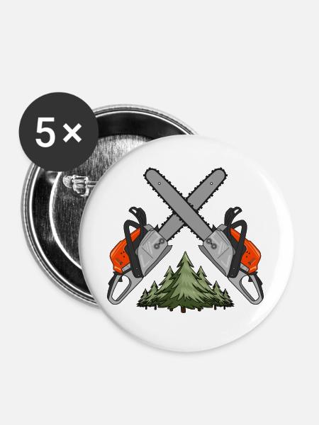Kettensäge Cross Wald - Buttons groß 56 mm (5er Pack) - Weiß