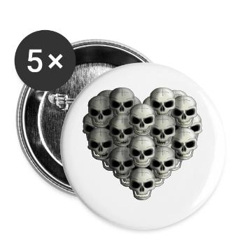Skulls Heart R6Z - Buttons large 2.2''/56 mm (5-pack) - white - Front