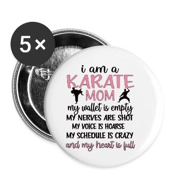 Meilleur cadeau de maman de karaté Fière maman de karaté - Lot de 5 grands badges (56 mm) - blanc - Devant