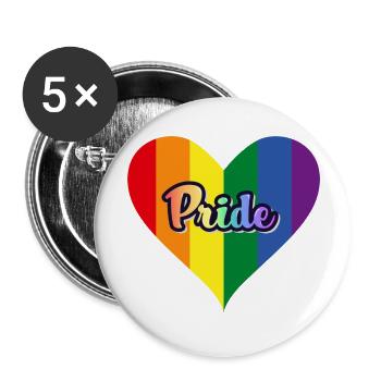LGBT Herz Flagge Pride in Regenbogen Farben - Buttons groß 56 mm (5er Pack) - Weiß - Vorne