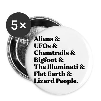Pack de démarrage de la théorie du complot - Lot de 5 grands badges (56 mm) - blanc - Devant