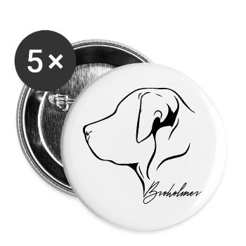 BROHOLMER Profil Hunde Hund Wilsigns - Buttons groß 56 mm (5er Pack) - Weiß - Vorne