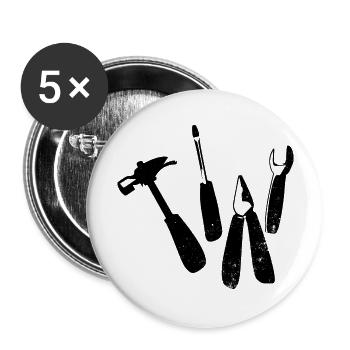 Werkzeug Hammer Zange Schraubenschlüssel - Buttons groß 56 mm (5er Pack) - Weiß - Vorne