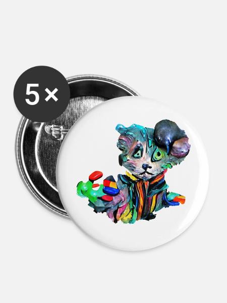Farbenfrohe Katze - Buttons groß 56 mm (5er Pack) - Weiß
