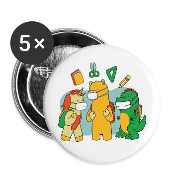 Schule Tiere Dino-Masken Schule Tiere Dino-Masken - Buttons groß 56 mm (5er Pack) - Weiß - Vorne