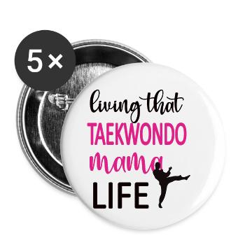Fière Taekwondo Maman Taekwondo Mère Cadeau - Lot de 5 grands badges (56 mm) - blanc - Devant