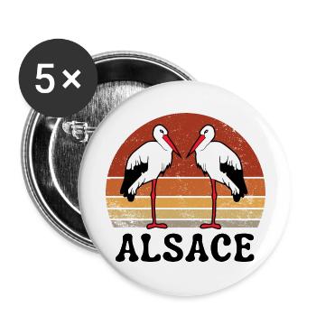 Alsace cigognes Sunset rétro vintage - Lot de 5 grands badges (56 mm) - blanc - Devant