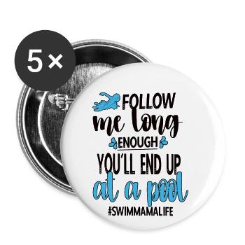Schwimmmama Mama Eines Schwimmers Schwimm-Mutter - Buttons groß 56 mm (5er Pack) - Weiß - Vorne