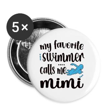 Stolze Schwimm-Mimi Schwimmer Mimi Oma Geschenk - Buttons groß 56 mm (5er Pack) - Weiß - Vorne