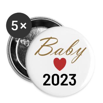 Schwangerschaft und Baby 2023 - Buttons groß 56 mm (5er Pack) - Weiß - Vorne