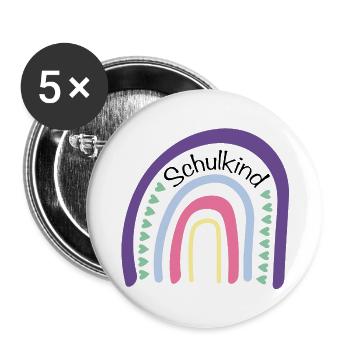 Schulkind Regenbogen - Buttons groß 56 mm (5er Pack) - Weiß - Vorne