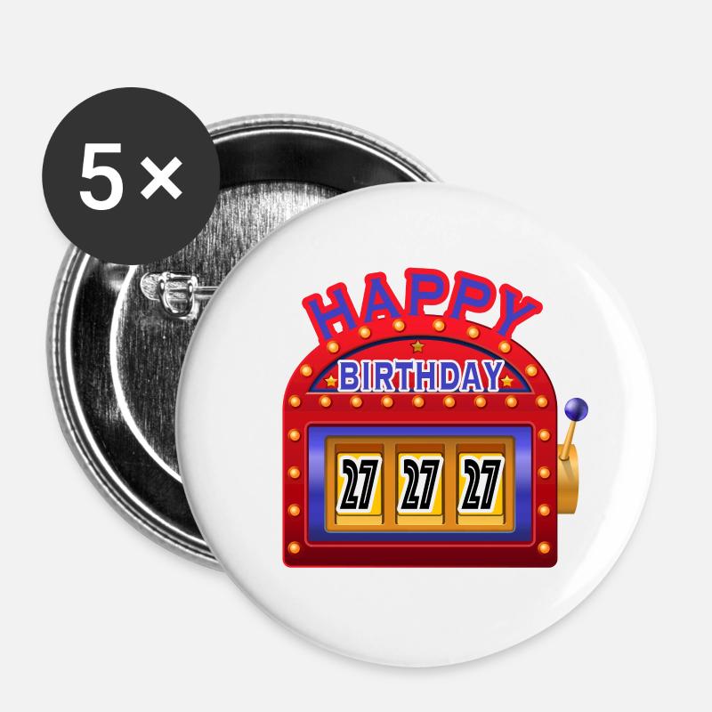Happy Birthday 27 - Buttons large 2.2''/56 mm (5-pack) - white