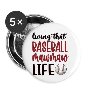 Mawmaw Grand-mère du joueur de baseball Baseball Mawmaw - Lot de 5 grands badges (56 mm) - blanc - Devant