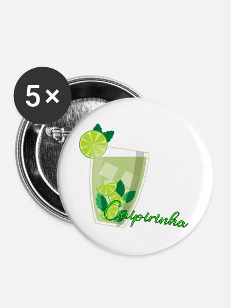 Caipirinha Glas mit Limetten Mint - Buttons groß 56 mm (5er Pack) - Weiß