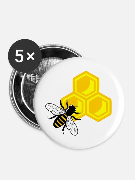 Honigbiene auf Wabe - Buttons groß 56 mm (5er Pack) - Weiß