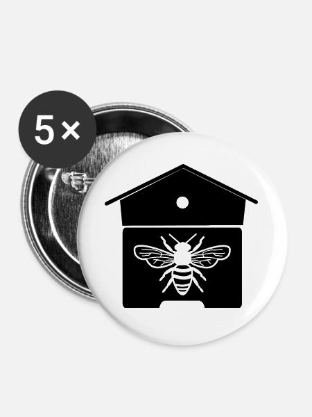 Bienenhaus oder Bienennest - Buttons groß 56 mm (5er Pack) - Weiß