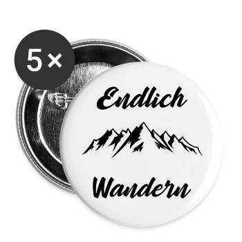 Endlich Wandern Berge - Buttons groß 56 mm (5er Pack) - Weiß - Vorne
