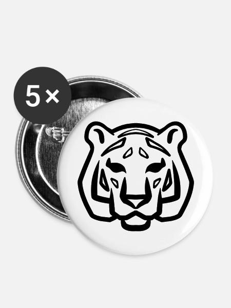 Tigerkopf Symbol schwarz - Buttons groß 56 mm (5er Pack) - Weiß