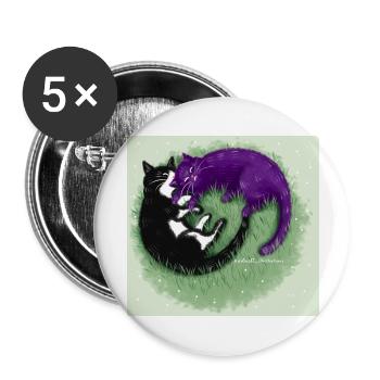 Ying Yang Katzen - Buttons groß 56 mm (5er Pack) - Weiß - Vorne