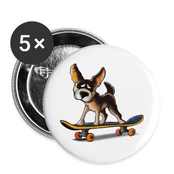 Balades pour chiens skateboard pour les propriétaires de chiens Drôle - Lot de 5 grands badges (56 mm) - blanc - Devant
