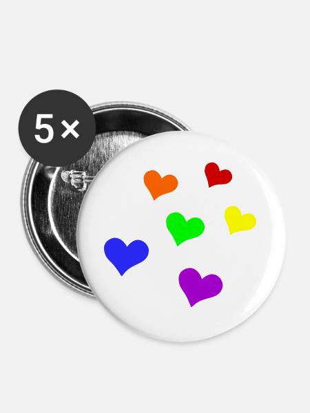 LGBT-Herzen - Buttons groß 56 mm (5er Pack) - Weiß
