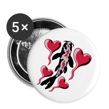 Hearts Koi Fish Nishikigoi - Buttons large 2.2''/56 mm (5-pack) - white - Front
