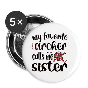 Bogenschießen-Schwester Bogenschützen Schwester - Buttons groß 56 mm (5er Pack) - Weiß - Vorne